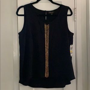 Thalia Sodi Black Tank Top with Gold Accent